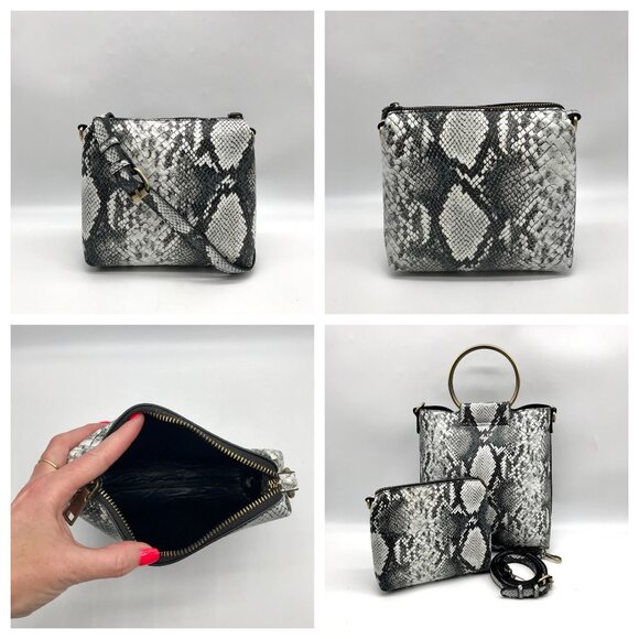 Unbranded Snakeskin Print Top Handle Crossbody & Matching Pouch - Picture 10 of 11